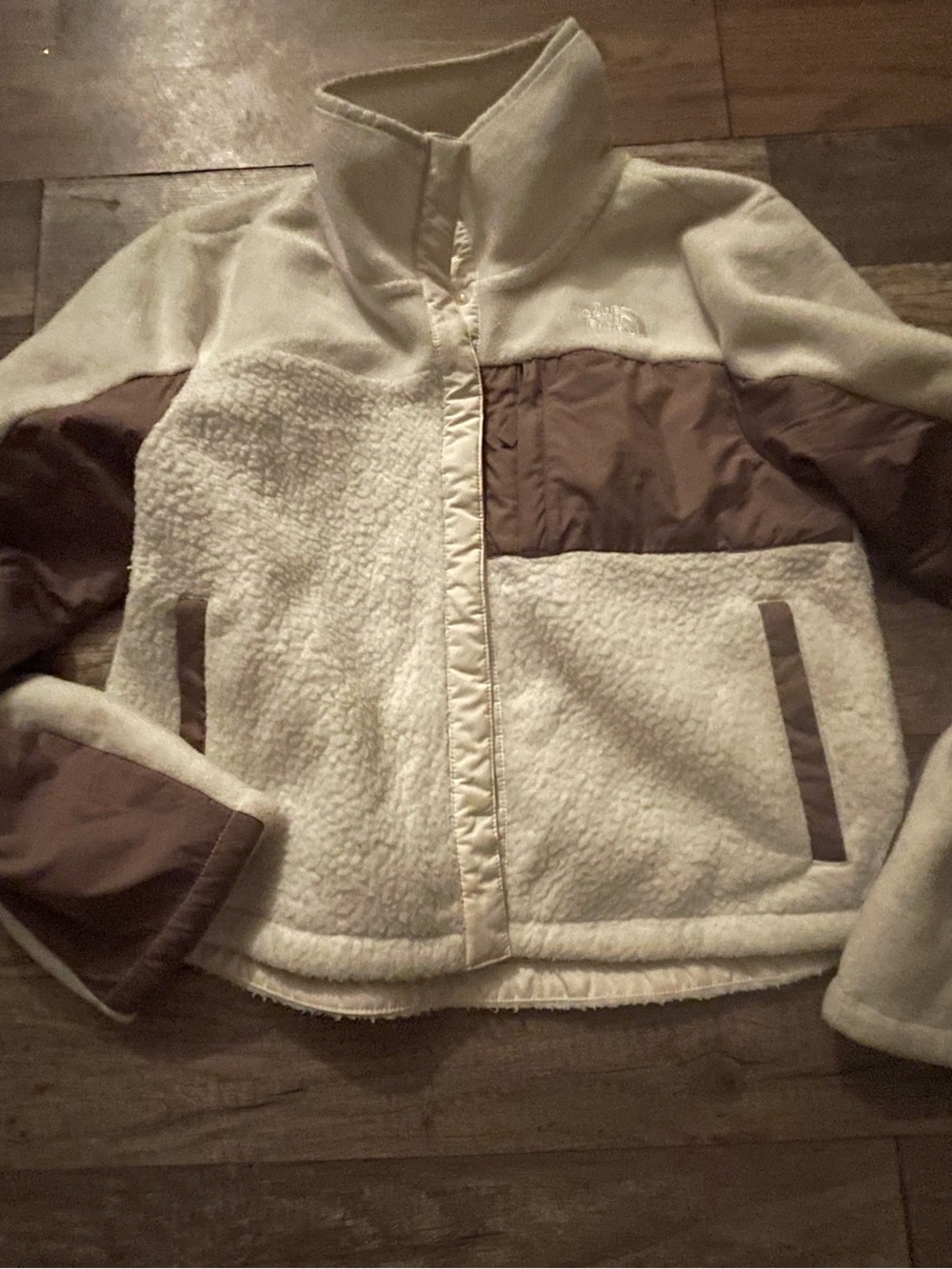 The North Face Kids Cream and Brown Colorblock Sherpa Jacket